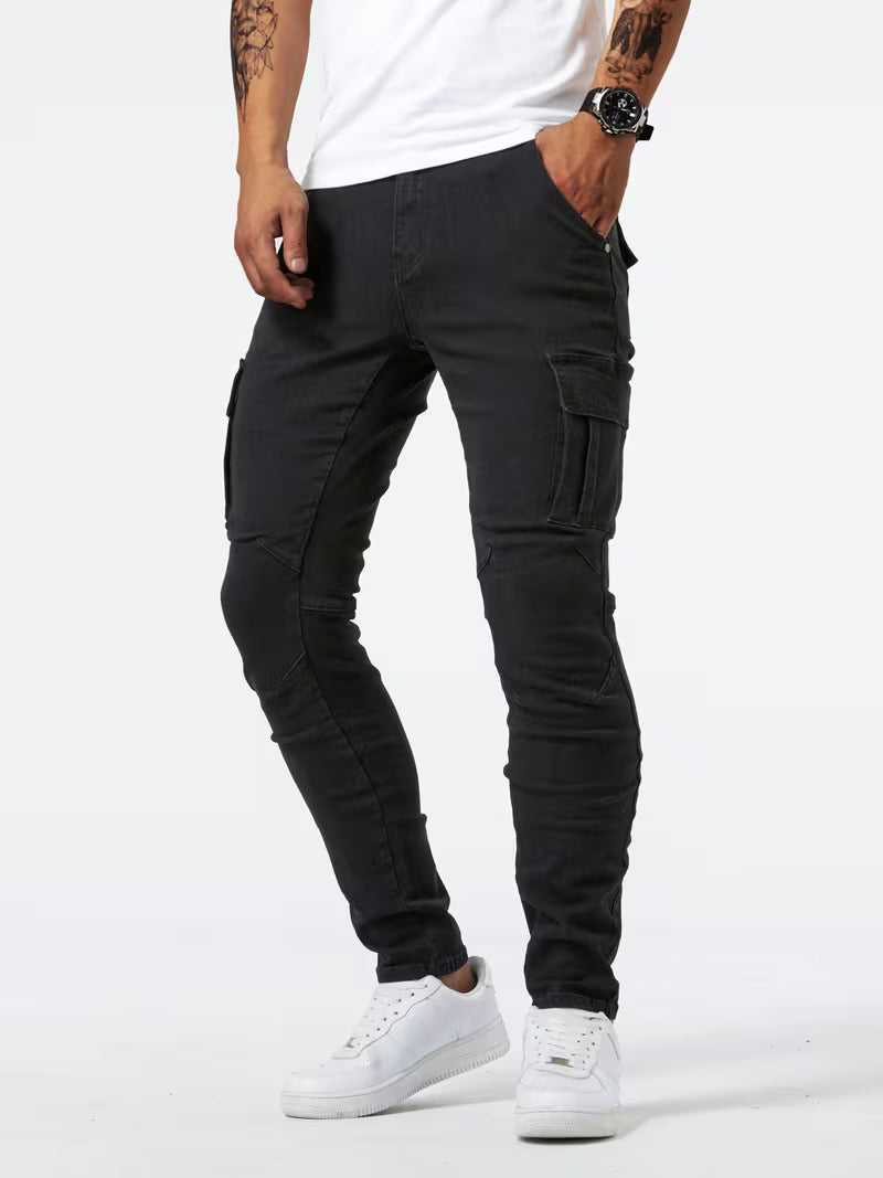 Men's Stretch Denim Cargo Trousers – Utility Style, Streamlined Fit