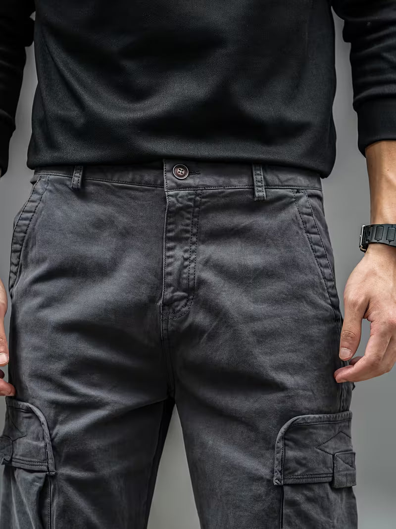 Men's Cargo Trousers – Cotton Blend, Relaxed Straight Leg Fit