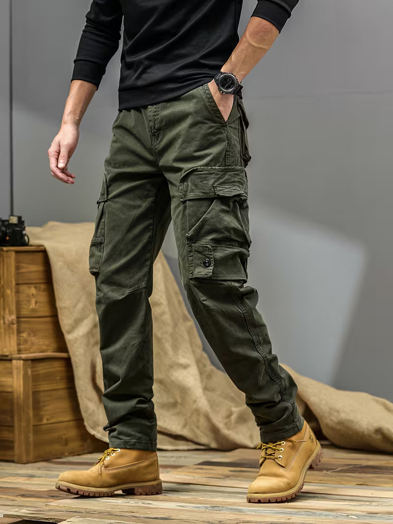 Men's Cargo Trousers – Cotton Blend, Relaxed Straight Leg Fit