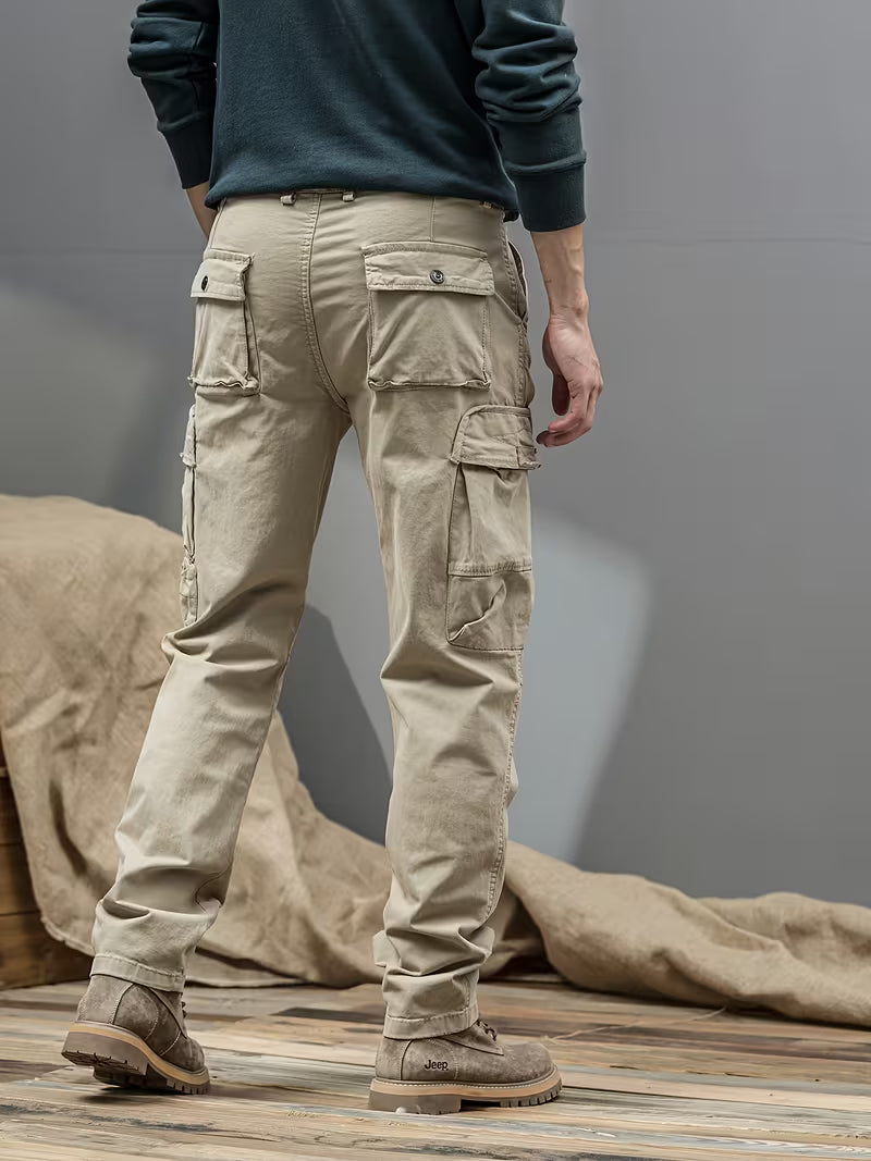 Men's Cargo Trousers – Cotton Blend, Relaxed Straight Leg Fit