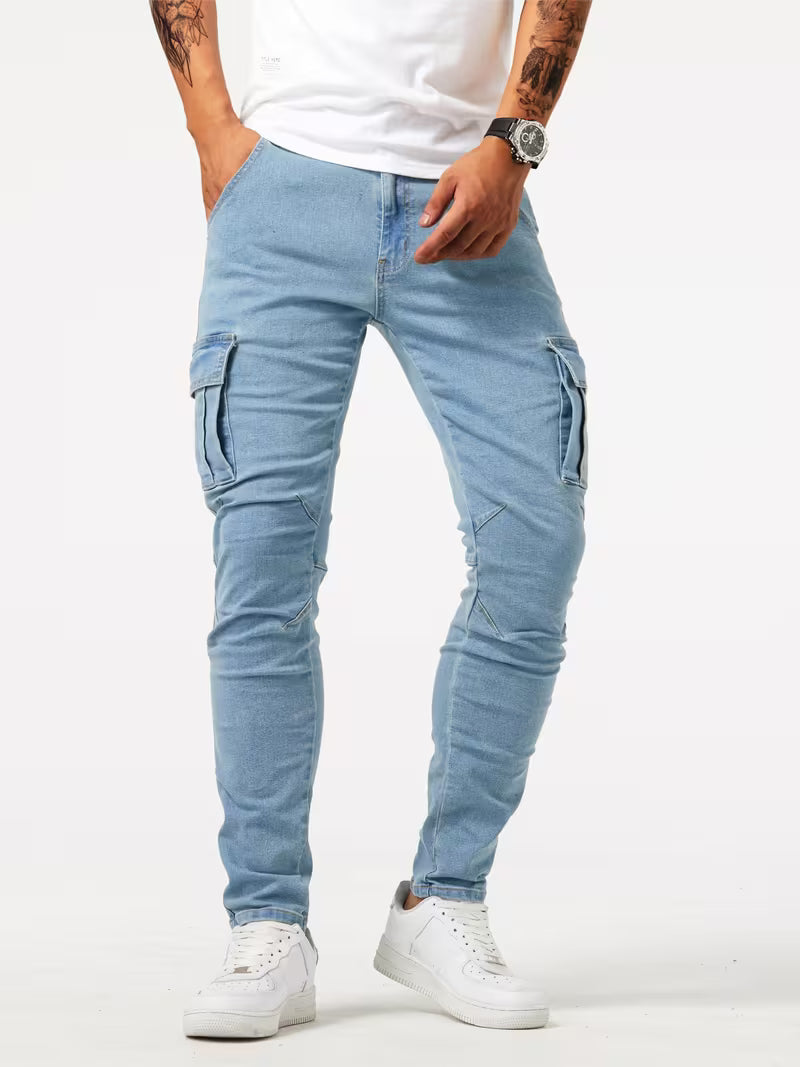 Men's Stretch Denim Cargo Trousers – Utility Style, Streamlined Fit