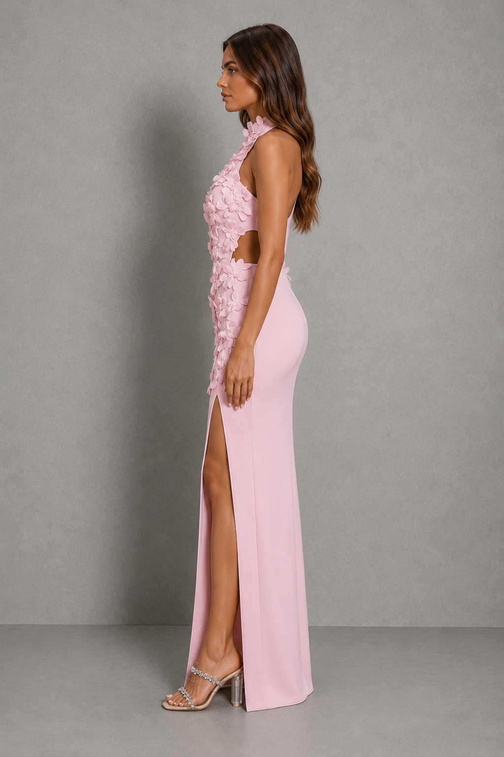 Women’s Halter Floral Maxi Dress with Side Split for Formal & Occasion Wear