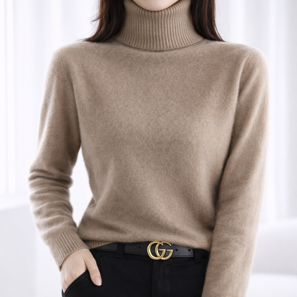 Women's Mink Cashmere Ribbed Turtleneck Sweater | Savona