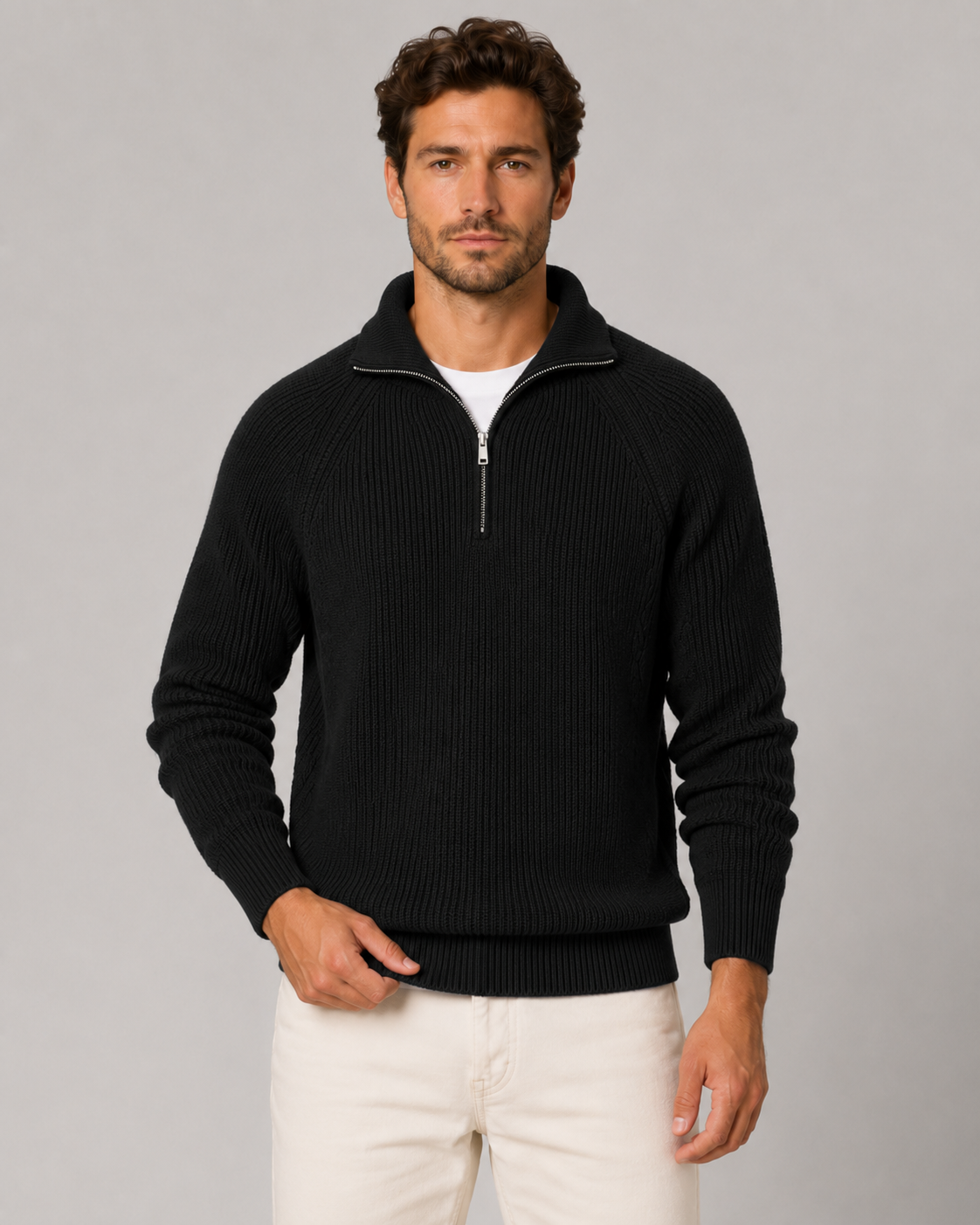 Linden | Quarter-Zip Ribbed Mock Neck Pullover