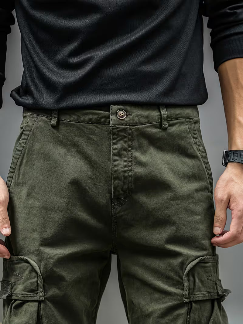 Men's Cargo Trousers – Cotton Blend, Relaxed Straight Leg Fit