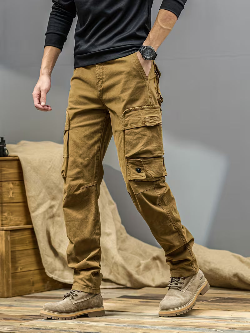 Men's Cargo Trousers – Cotton Blend, Relaxed Straight Leg Fit