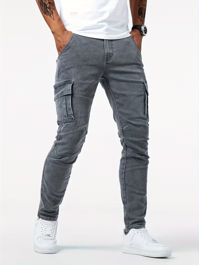 Men's Stretch Denim Cargo Trousers – Utility Style, Streamlined Fit