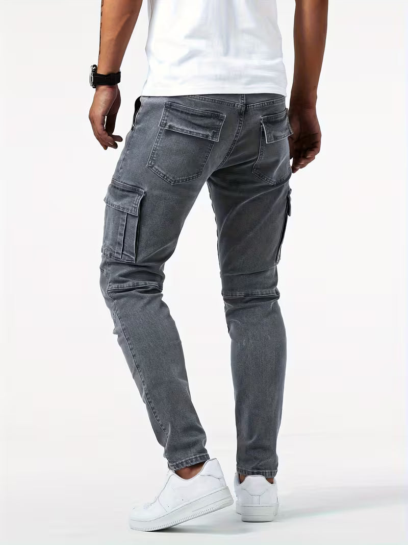 Men's Stretch Denim Cargo Trousers – Utility Style, Streamlined Fit