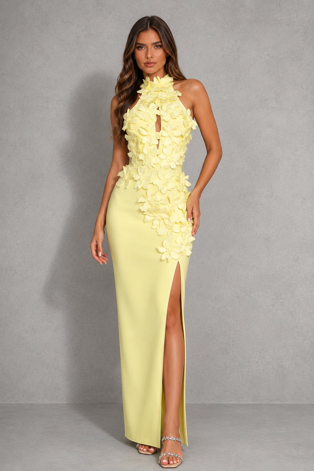 Women’s Halter Floral Maxi Dress with Side Split for Formal & Occasion Wear
