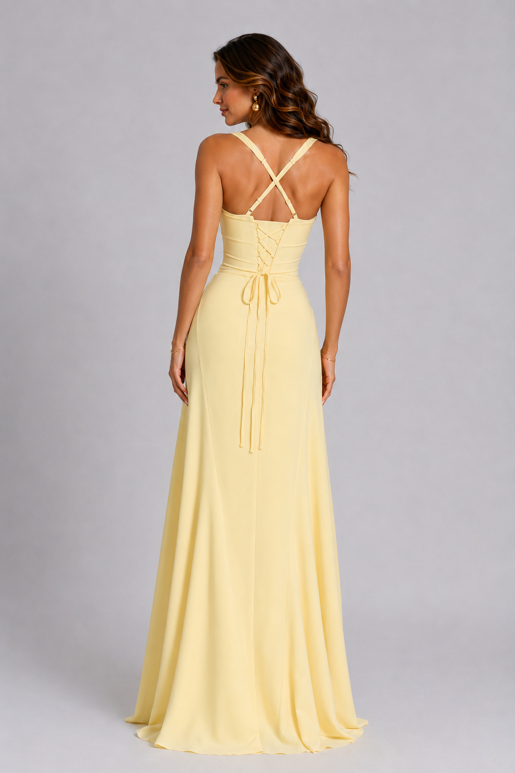 Women’s Chiffon Maxi Dress with Lace-Up Back for Wedding, Evening & Formal Wear