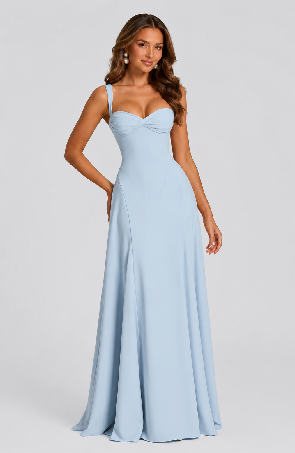Women’s Chiffon Maxi Dress with Lace-Up Back for Wedding, Evening & Formal Wear