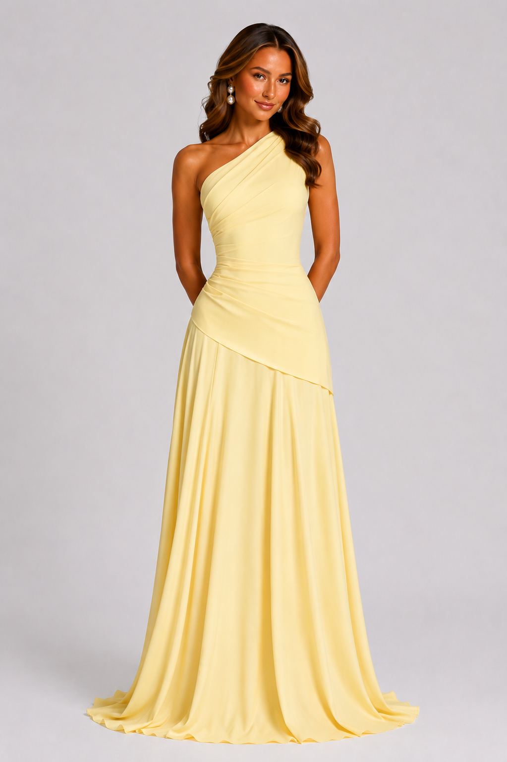 Women’s One-Shoulder Chiffon Maxi Dress – Elegant Draped Silhouette