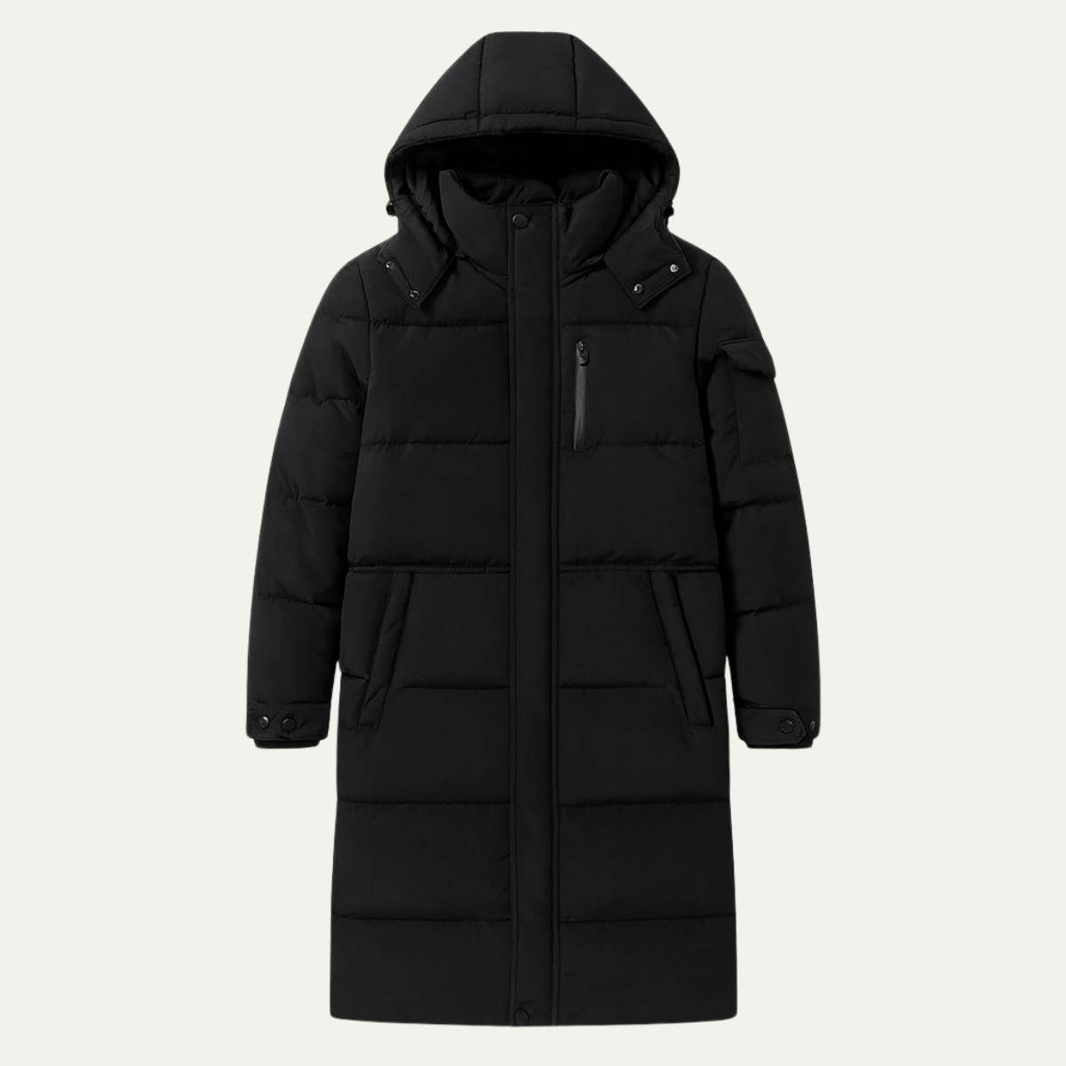The Woking Men’s Thermal Longline Black Puffer Coat with Hood