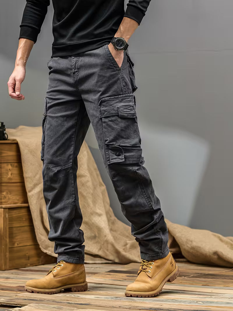 Men's Cargo Trousers – Cotton Blend, Relaxed Straight Leg Fit
