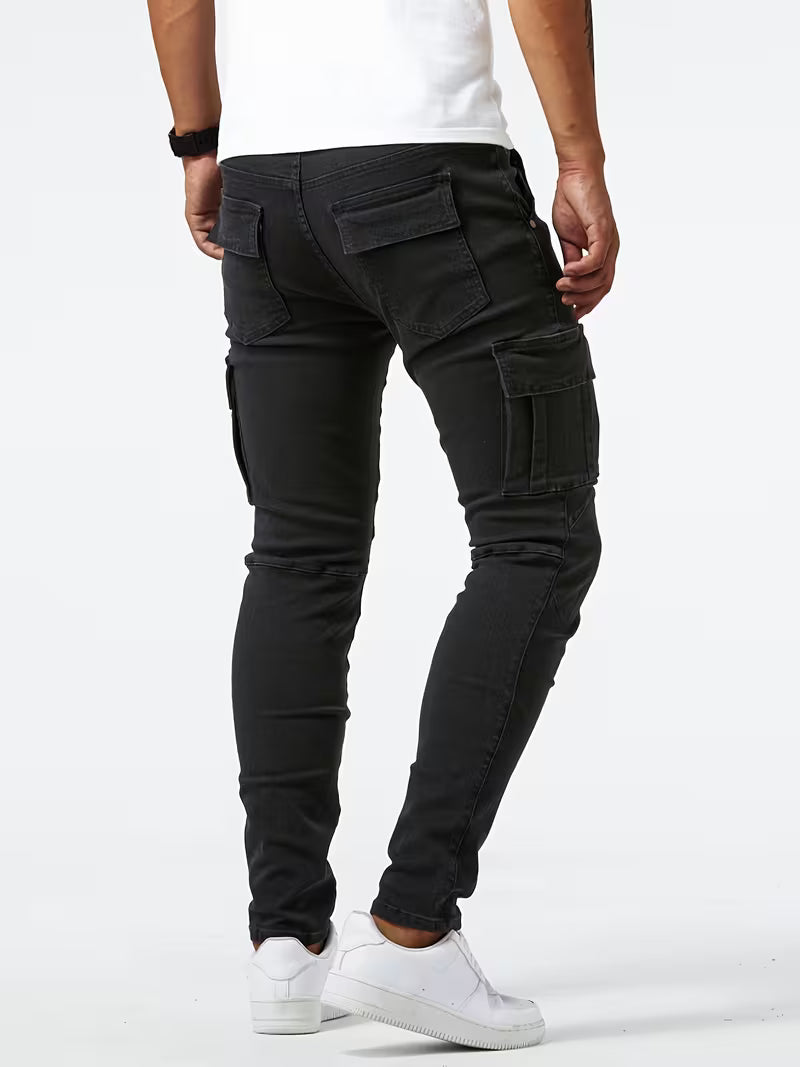 Men's Stretch Denim Cargo Trousers – Utility Style, Streamlined Fit