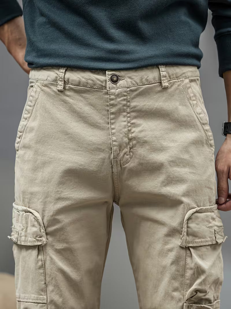Men's Cargo Trousers – Cotton Blend, Relaxed Straight Leg Fit