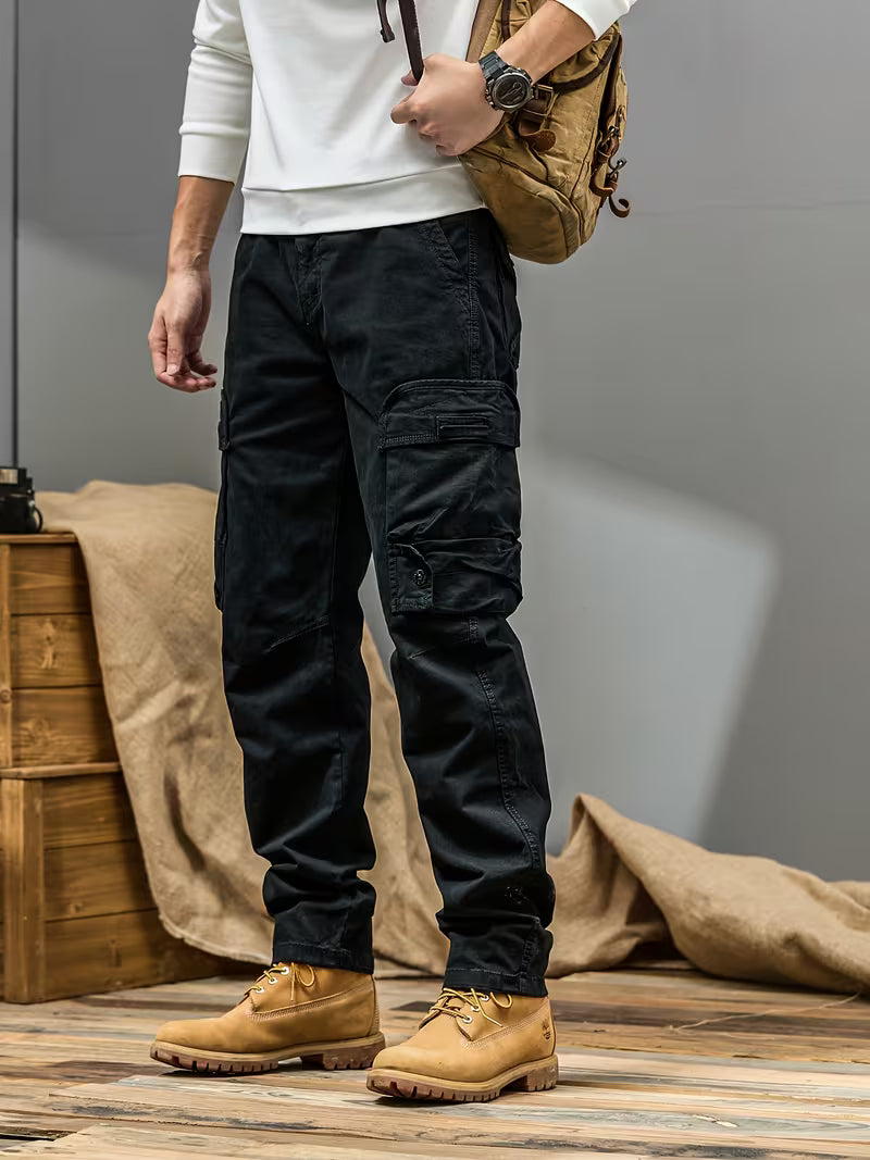 Men's Cargo Trousers – Cotton Blend, Relaxed Straight Leg Fit