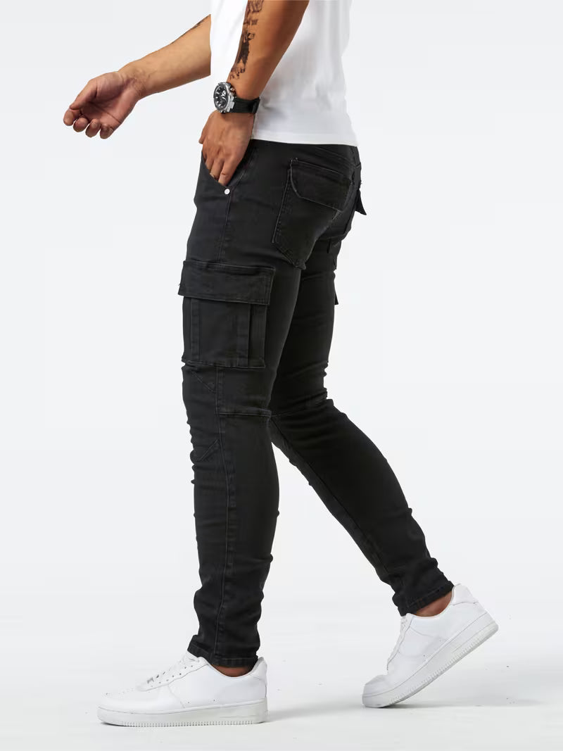 Men's Stretch Denim Cargo Trousers – Utility Style, Streamlined Fit