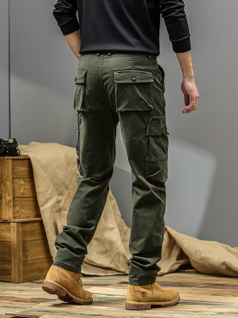 Men's Cargo Trousers – Cotton Blend, Relaxed Straight Leg Fit