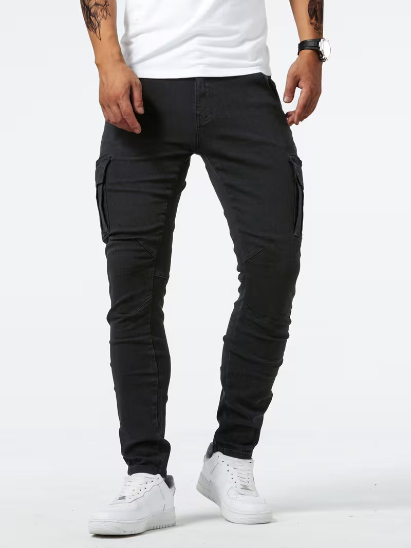Men's Stretch Denim Cargo Trousers – Utility Style, Streamlined Fit