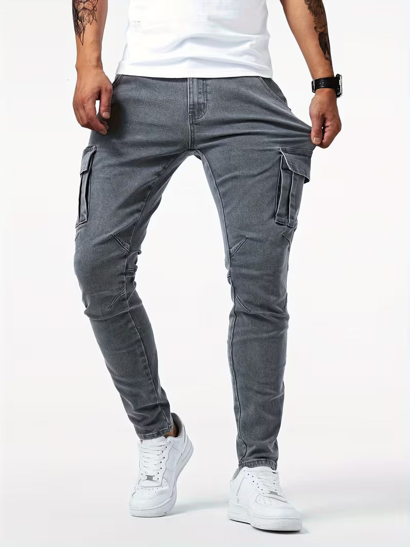 Men's Stretch Denim Cargo Trousers – Utility Style, Streamlined Fit