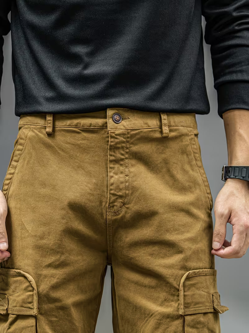 Men's Cargo Trousers – Cotton Blend, Relaxed Straight Leg Fit