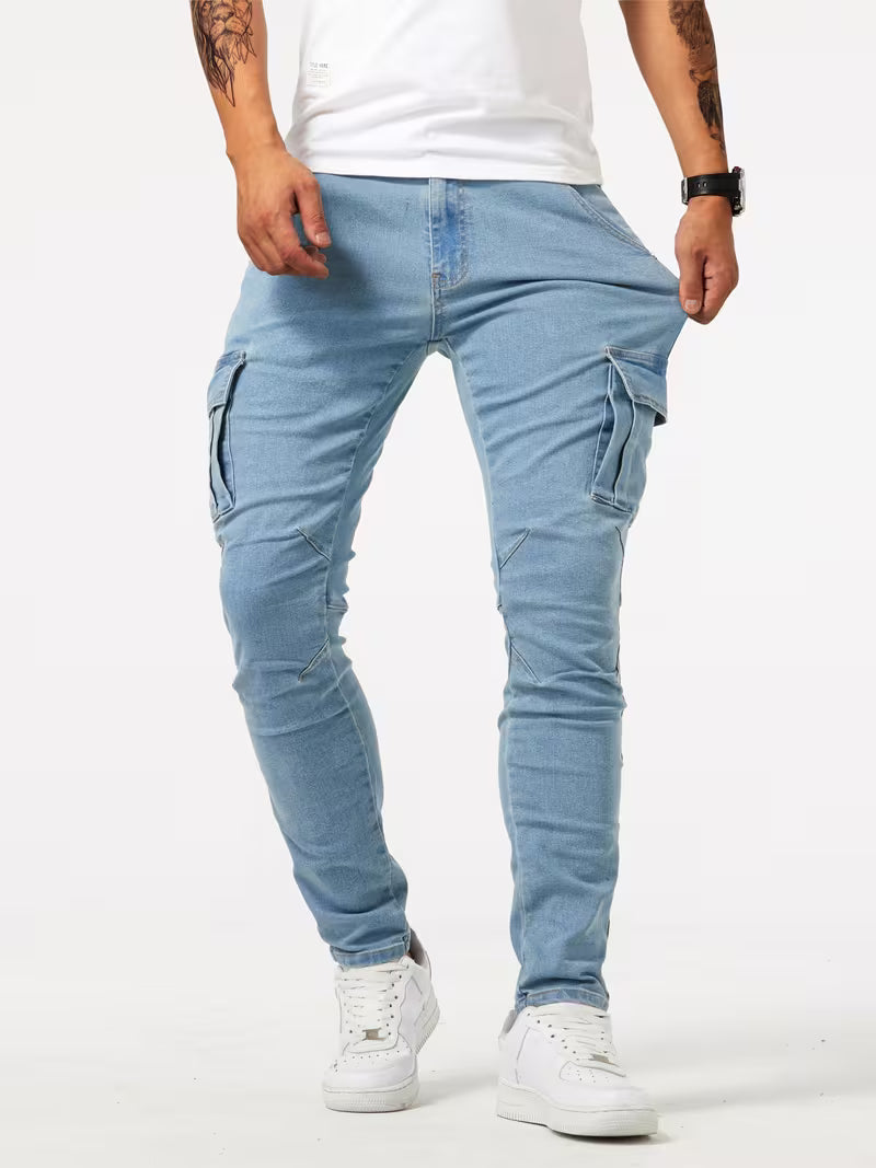 Men's Stretch Denim Cargo Trousers – Utility Style, Streamlined Fit