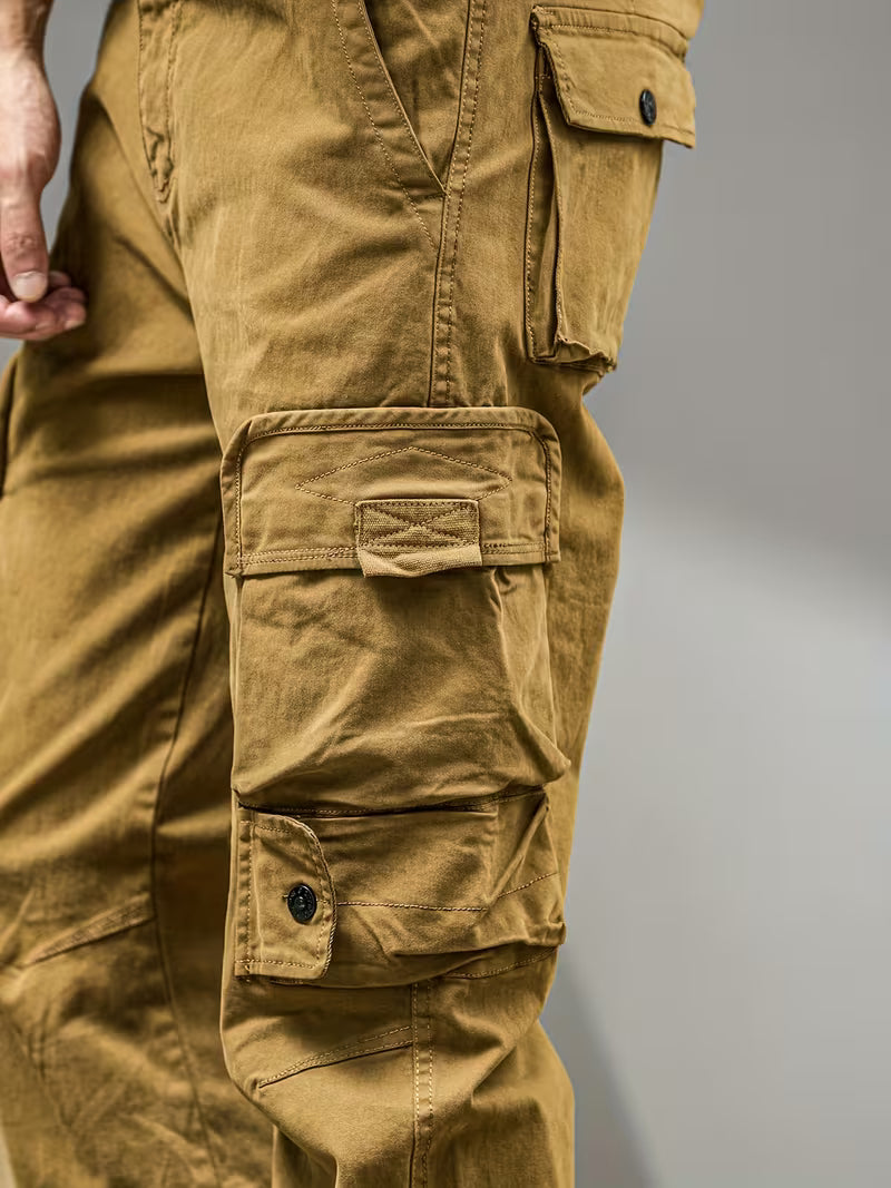 Men's Cargo Trousers – Cotton Blend, Relaxed Straight Leg Fit