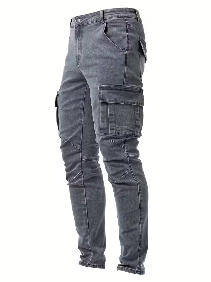 Men's Stretch Denim Cargo Trousers – Utility Style, Streamlined Fit