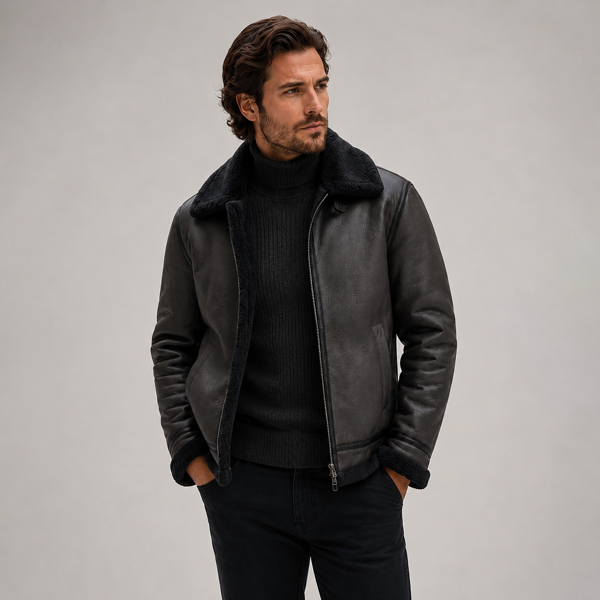 Men's Aviator Jacket – Leather-Look, Faux Shearling Lined