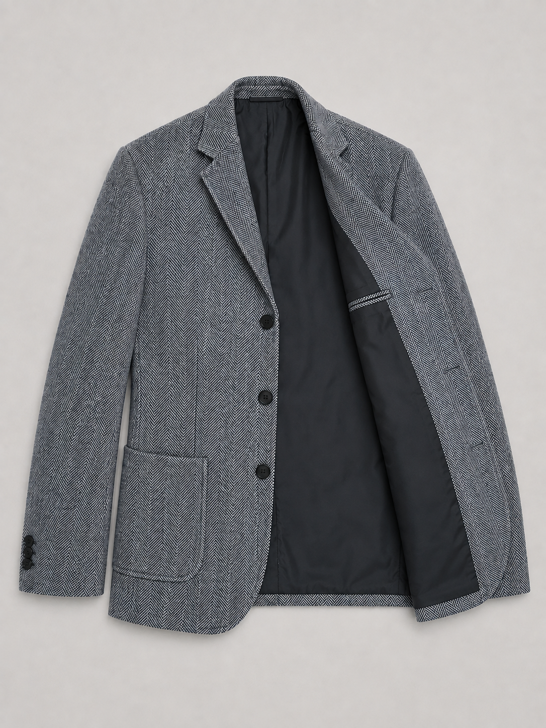 Men's Herringbone Blazer – Patch Pockets, Tailored Fit