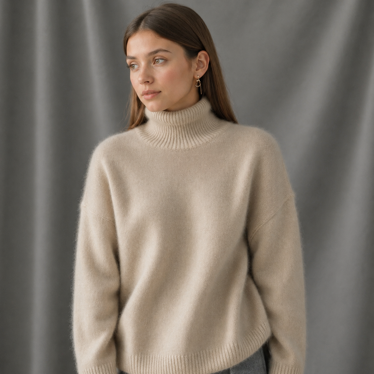 Women's Oversized Cashmere Blend Turtleneck Jumper – Soft Warm Knit