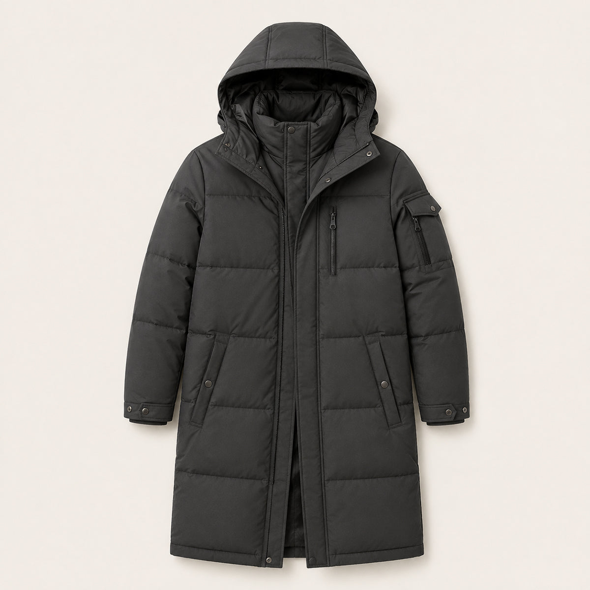 The Woking Men’s Thermal Longline Black Puffer Coat with Hood