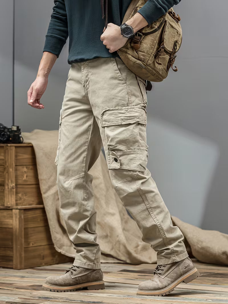 Men's Cargo Trousers – Cotton Blend, Relaxed Straight Leg Fit