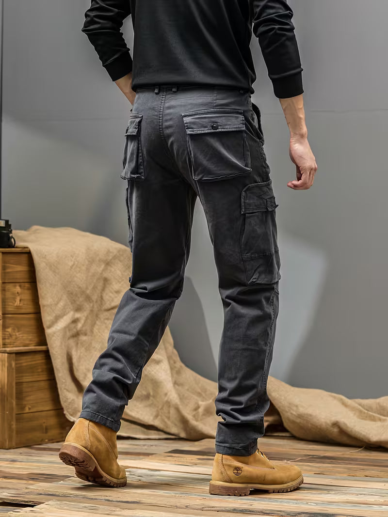 Men's Cargo Trousers – Cotton Blend, Relaxed Straight Leg Fit