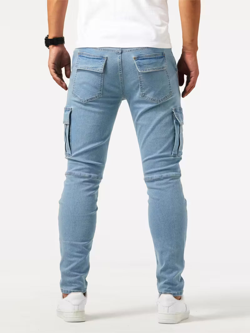 Men's Stretch Denim Cargo Trousers – Utility Style, Streamlined Fit