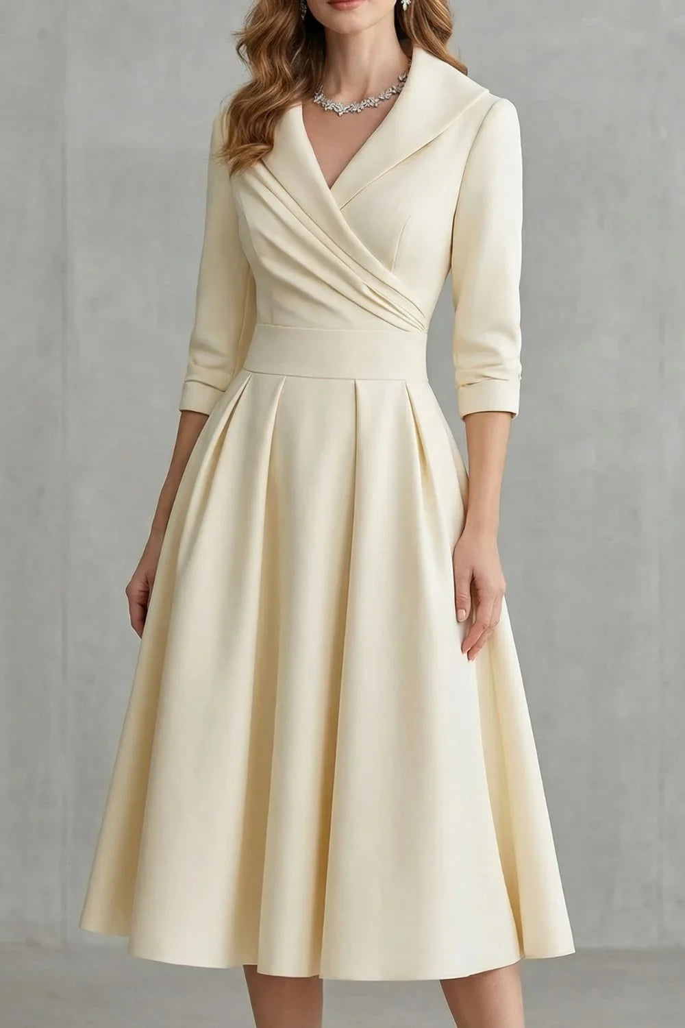 Women's Dress | Midi Draped Collar Cinched Waist Flared Skirt